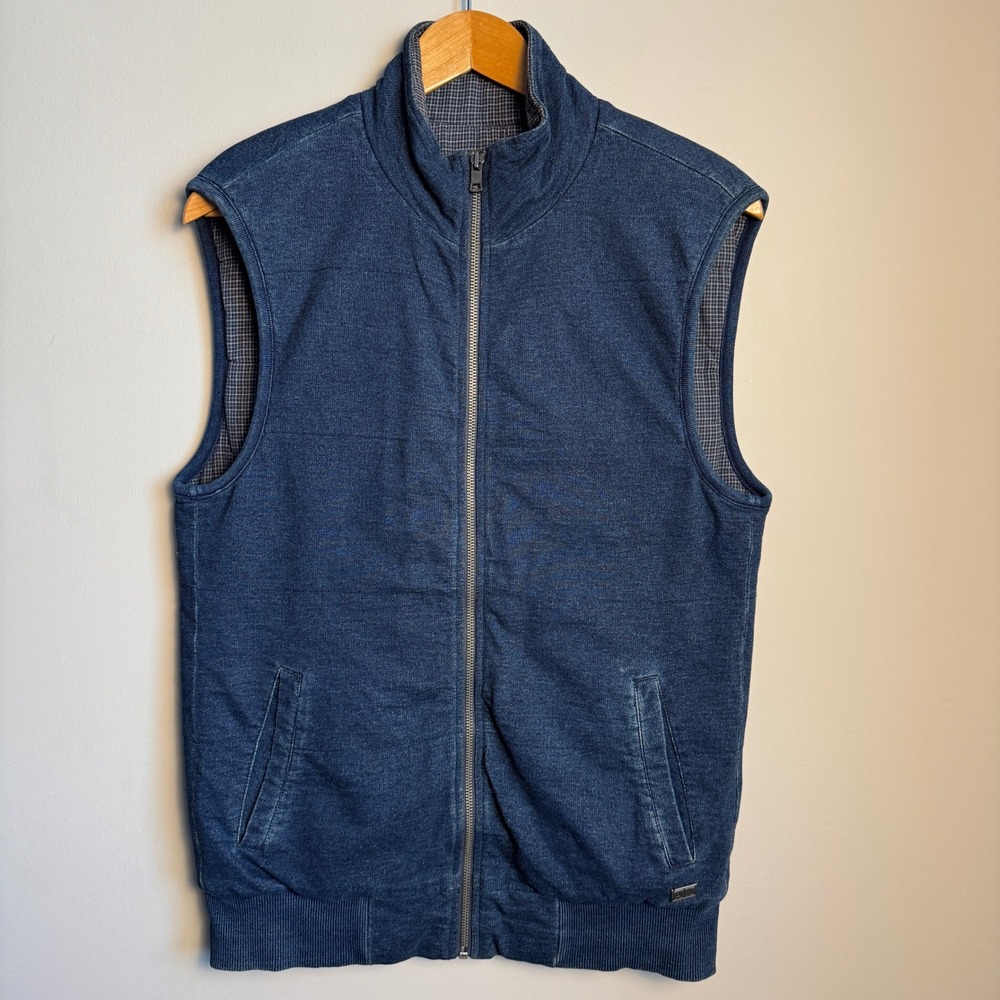Armani Exchange AX Mens Lightweight Quilted Vest Full Zip Collar Pockets Blue‎ S